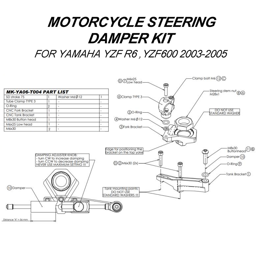 For YAMAHA YZF600 R6 2003-2005 - Steering Damper Stabilizer Kit Cnc review and price
